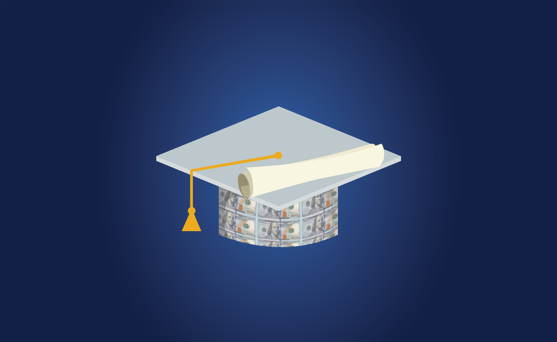 Illustration of a graduation cap with money